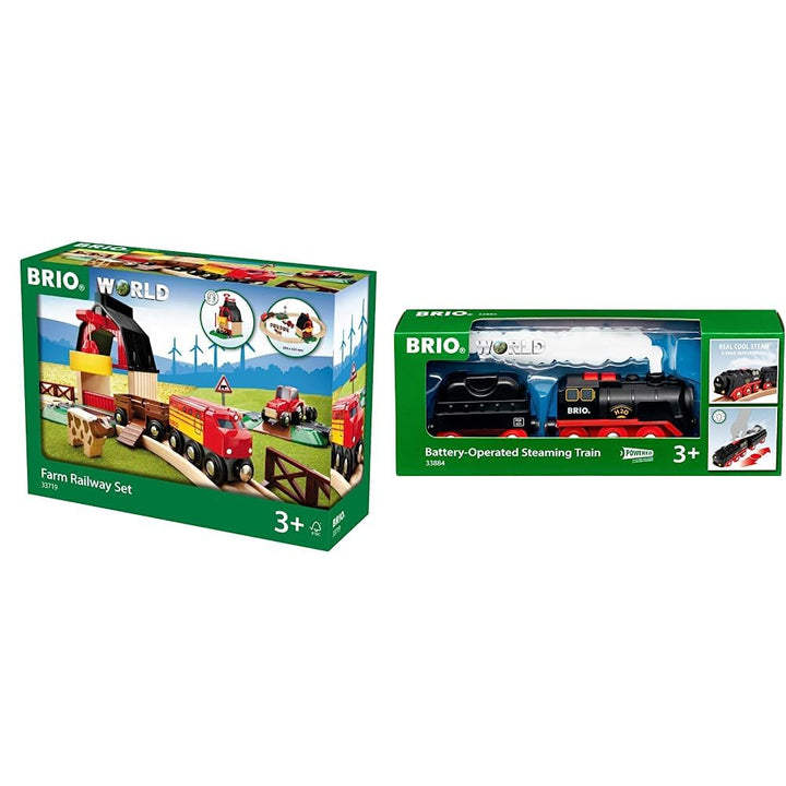 BRIO World 33719 Bahn Bauernhof Set - Holzeisenbahn mit Bauernhof & World 33884 Batterie-Dampflok mi