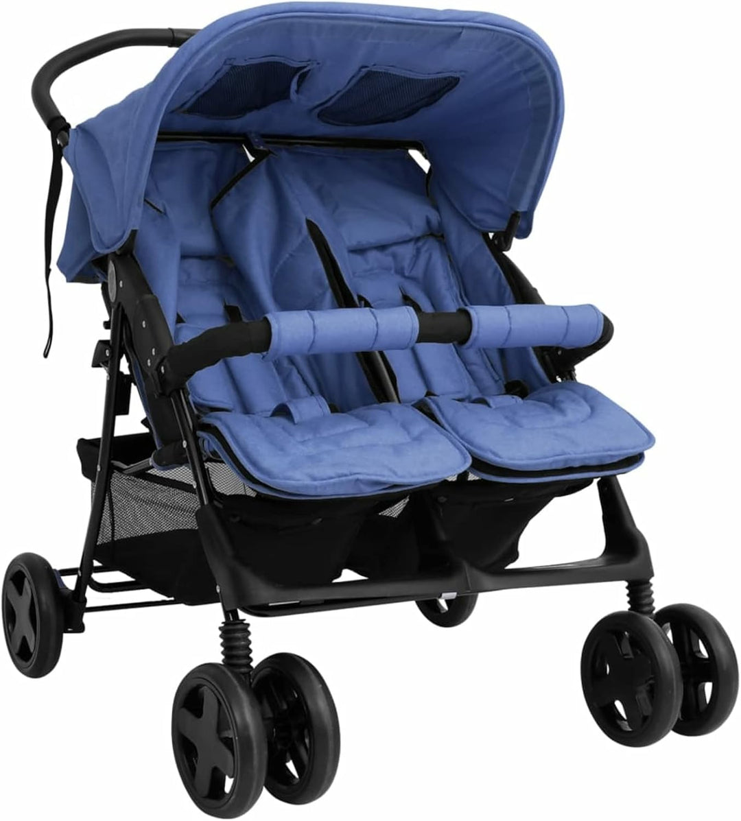 Tidyard Geschwisterwagen Zwillingswagen Doppelkinderwagen Zwillingsbuggy Kinderwagen Stahl Marinebla