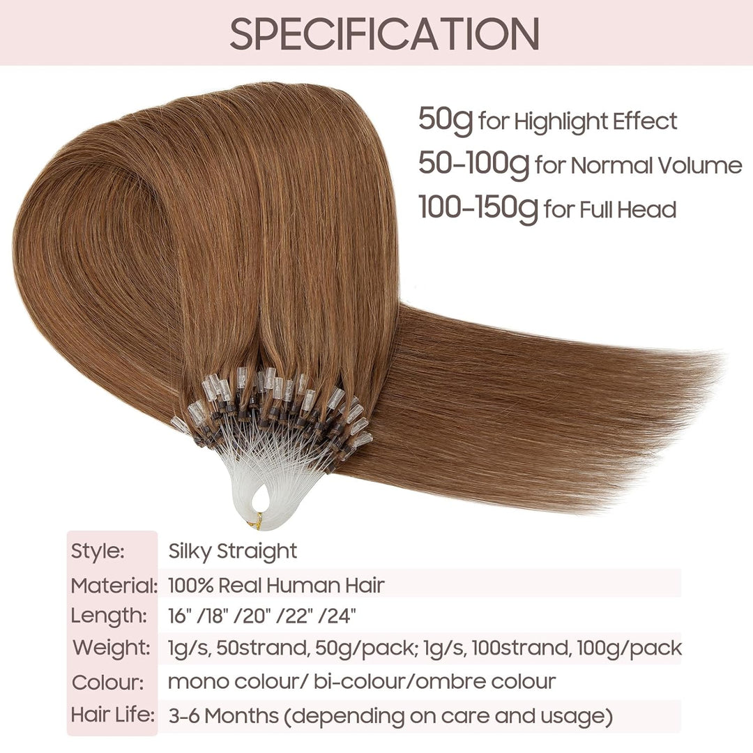 Silk-co Haarteile Echthaar Microring Extensions Echthaar 0.5g Micro Loop Hair Extension Glatt Weich