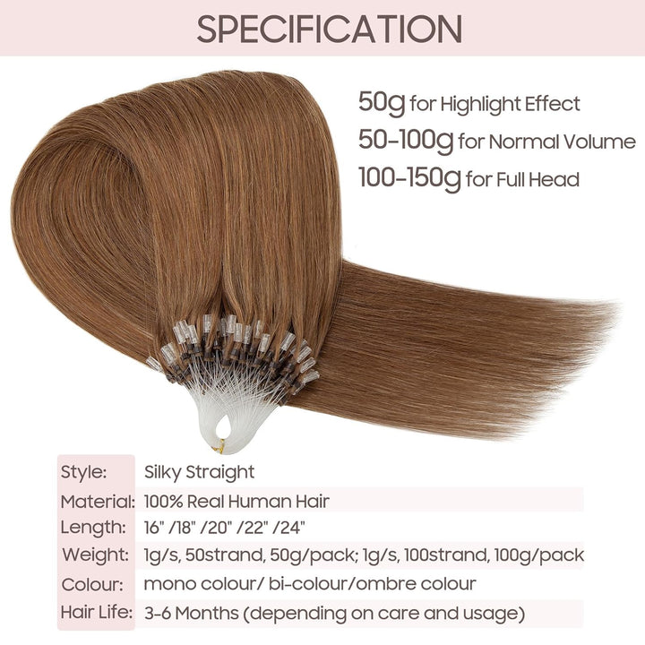 Silk-co Haarteile Echthaar Microring Extensions Echthaar 0.5g Micro Loop Hair Extension Glatt Weich