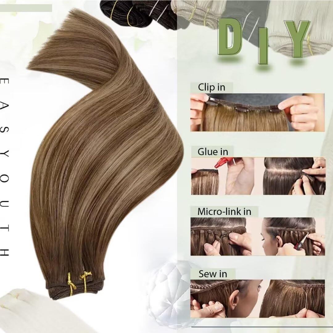 Easyouth Extensions Tressen Echthaar Braun Echthaar Tressen Zum Einnähen Dunkelbraun Weft Extensions