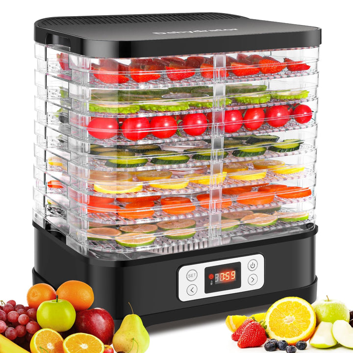 Nictemaw Dörrautomat Edelstahl, Dörrgerät mit 8 Einlegefächer 400W, Trockner für Obst, Fleisch & Krä