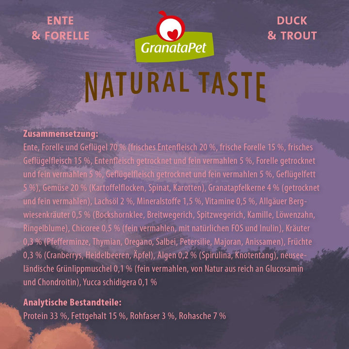 GranataPet Natural Taste Ente &amp; Forelle, 4 kg, Trockenfutter für Hunde, Hundefutter ohne Getreide &amp;