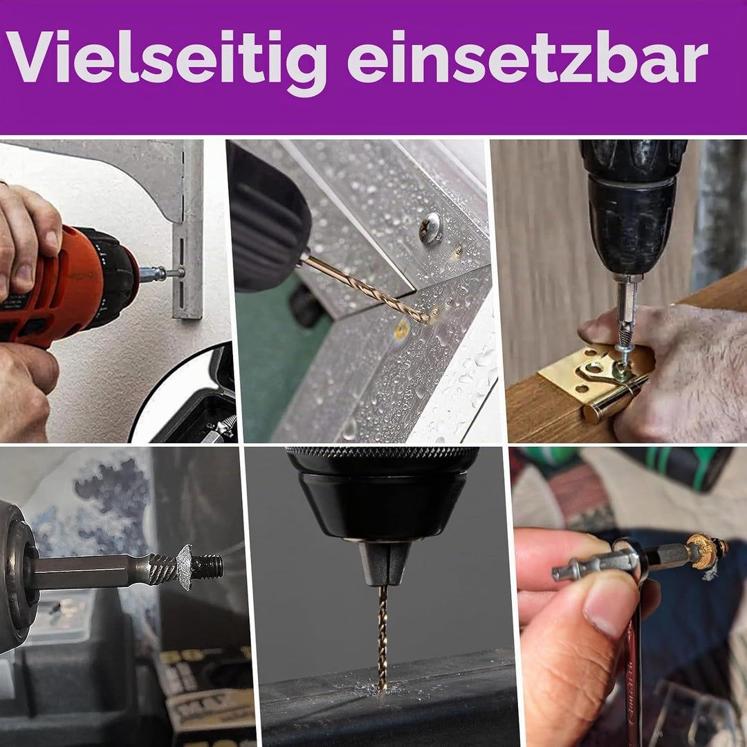 6 Stück Schraubenausdreher Set mit 3 Spiralbohrer, Härtegrad HRC 63-65, Hergestellt aus HSS 6542, Li