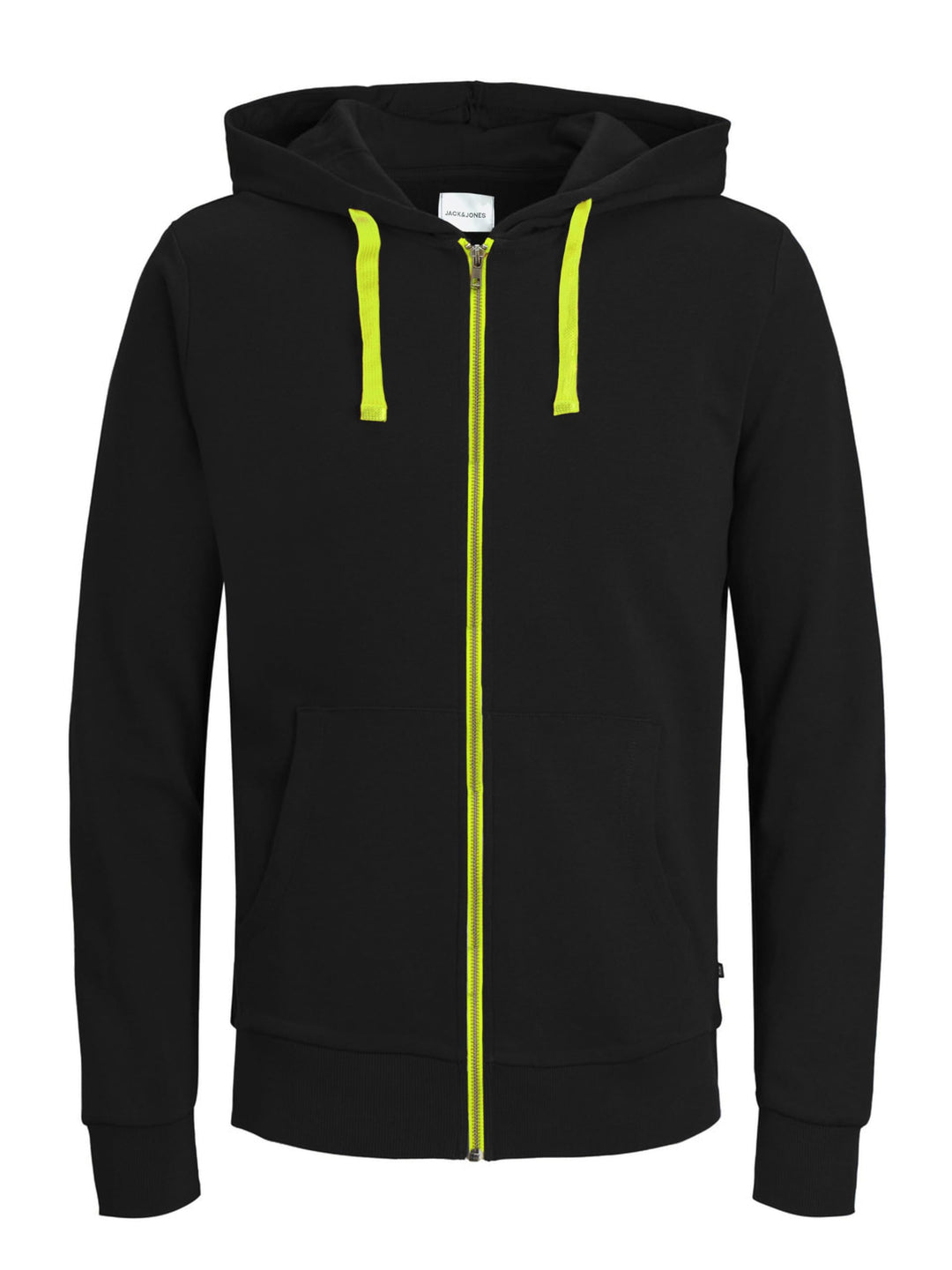 JACK & JONES Herren JJEHOLMEN Sweat Zip Hood XS Schwarz (Black/Safety Yellow/Reg Fit), XS Schwarz (B