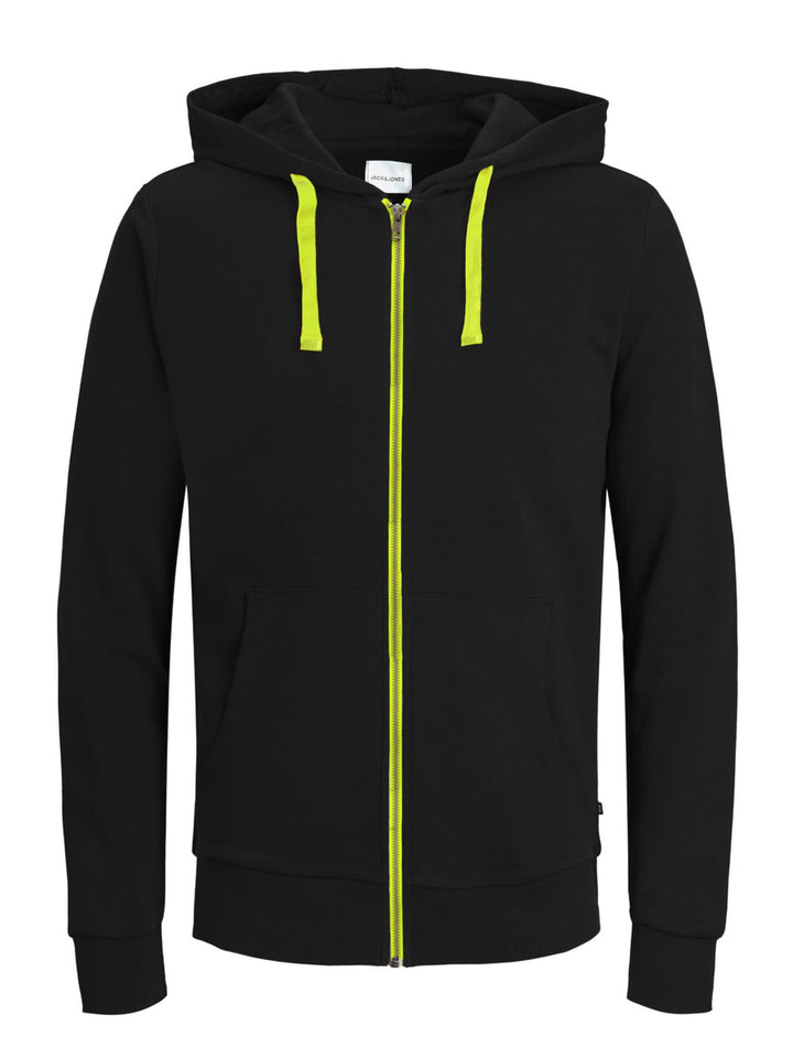 JACK & JONES Herren JJEHOLMEN Sweat Zip Hood XS Schwarz (Black/Safety Yellow/Reg Fit), XS Schwarz (B