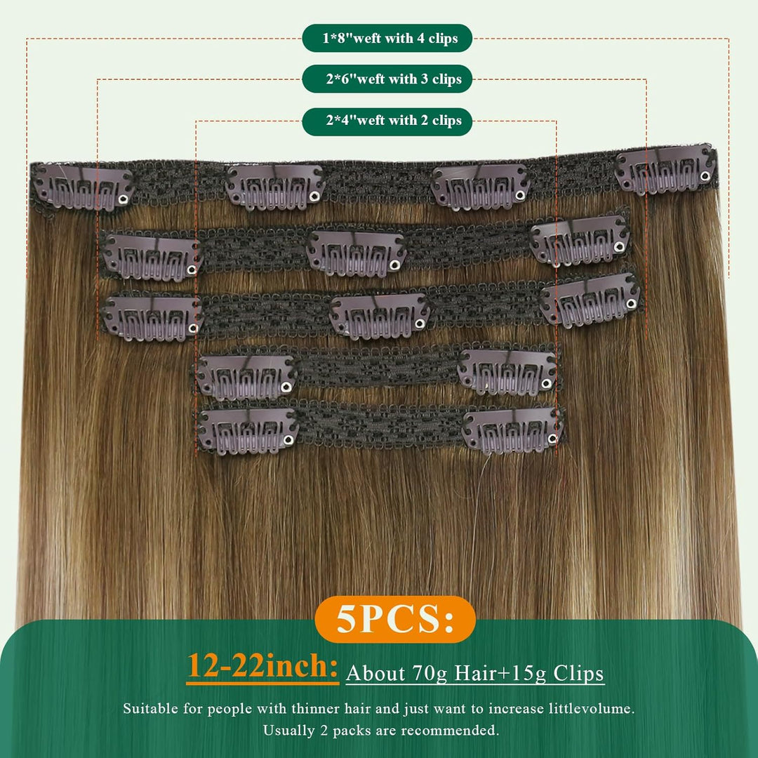 Easyouth Balayage Clip in Echthaar Extensions Clip in Haarverlangerung Dunkelbraun Mix Aschbraun und