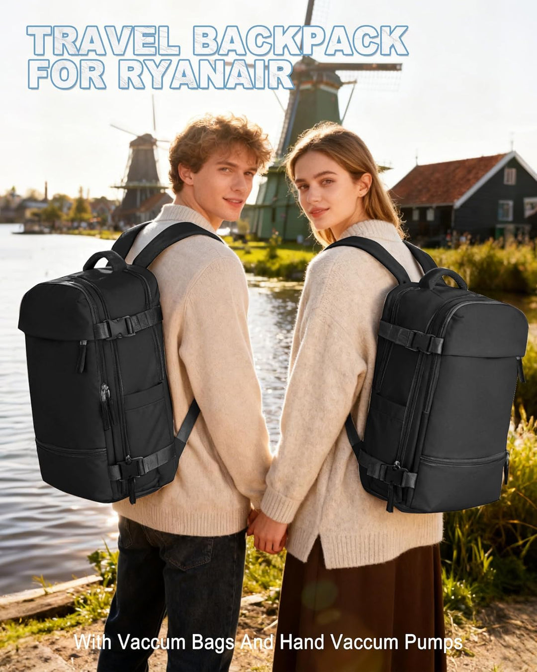 SZLX Grosser Reiserucksack Damen,Vakuum Rucksack mit Pumpe Ryanair Handgepäck 40x30x20 Herren, Wizza