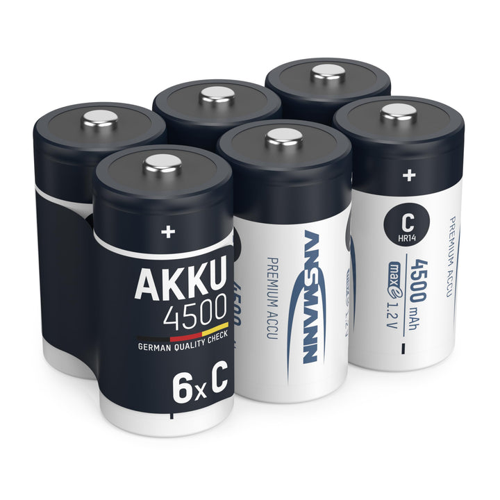 ANSMANN Akku C 4500 mAh NiMH 1,2 V (6 Stück) - Baby C Batterien wiederaufladbar, hohe Kapazität &amp; ma