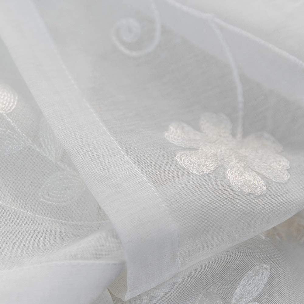 Transparente Vorhänge Mit Blumenstickerei, 114 cm Länge, Stangentasche, Voile für Wohnzimmer, Schlaf