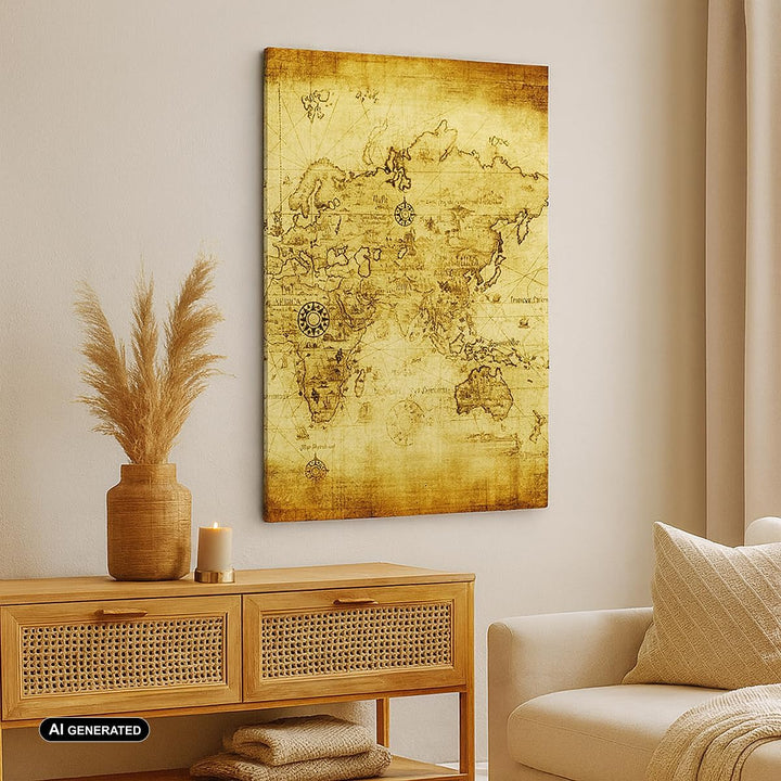 Bilder auf Leinwand Karte Welt Kontinente Leinwandbild mit Rahmen 45x80cm Wandbilder Dekoration Wohn
