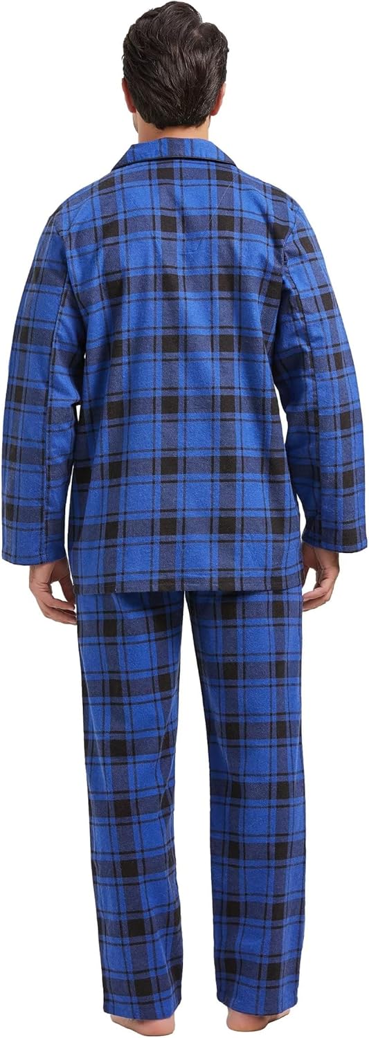 Amaxer Flanell Schlafanzug Herren 100% Baumwolle Pyjama mit Knopfleiste Set Lang Warmer Winter Schla