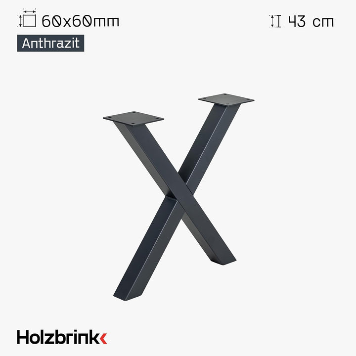 HOLZBRINK Tischkufen X-Form aus Vierkantprofilen 60x60 mm, x-förmiges Tischgestell 60x43 cm, Anthraz
