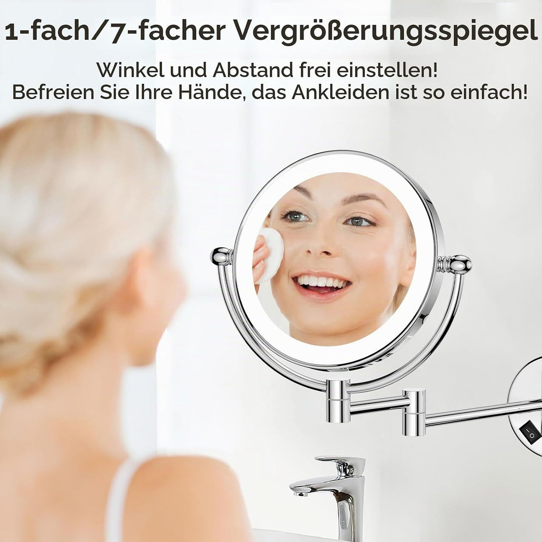 Nicesail Wand Kosmetikspiegel mit beleuchtung 10x - 360° Ausziehbare Drehung - Dünner Rahmen - mit S