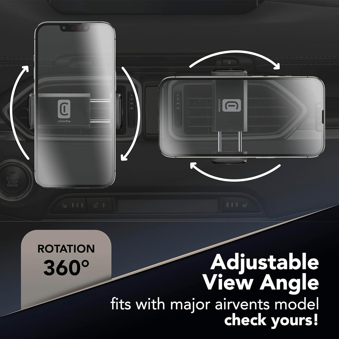 cellularline - Spin AIR - Smartphone Halterung fürs Auto - Kompatibel mit Standard-Luftauslässen - 3