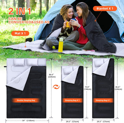 Ohuhu Dicker Doppelte Schlafsack 220 x 150cm Erwachsene Deckenschlafsack mit 2 Gratis Kissen und ein