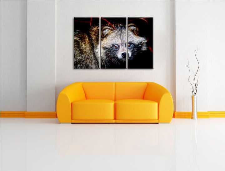 Dark scheuer Waschbär Spezial 3-Teiler Leinwandbild 120x80 Bild auf Leinwand, XXL riesige Bilder fer