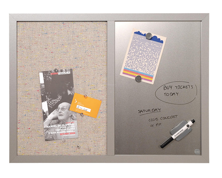 Bi-Office Kombitafel Lavander, Pinnwand und Whiteboard, Perlenfarben Textiloberfläche und Silber Mag