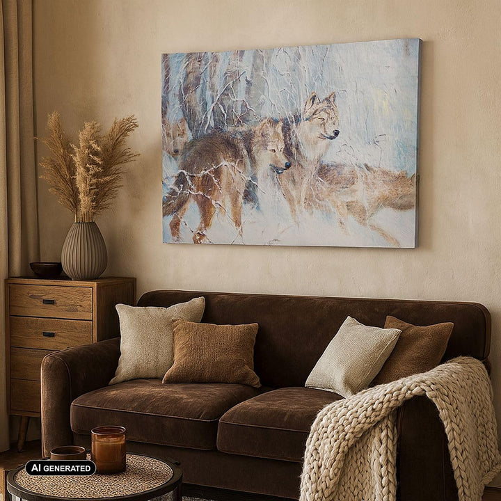 Bilder auf Leinwand 100x70cm Leinwandbild mit Rahmen Wolf Tier Wald Gross Wanddeko Bild Schlafzimmer