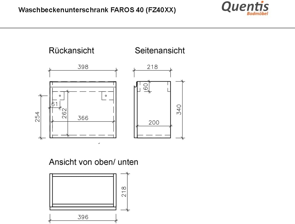 Quentis Badmöbel Gäste-WC Set Faros 40 cm, Waschbecken mit Unterschrank (weiss glänzend), Weiss Glän