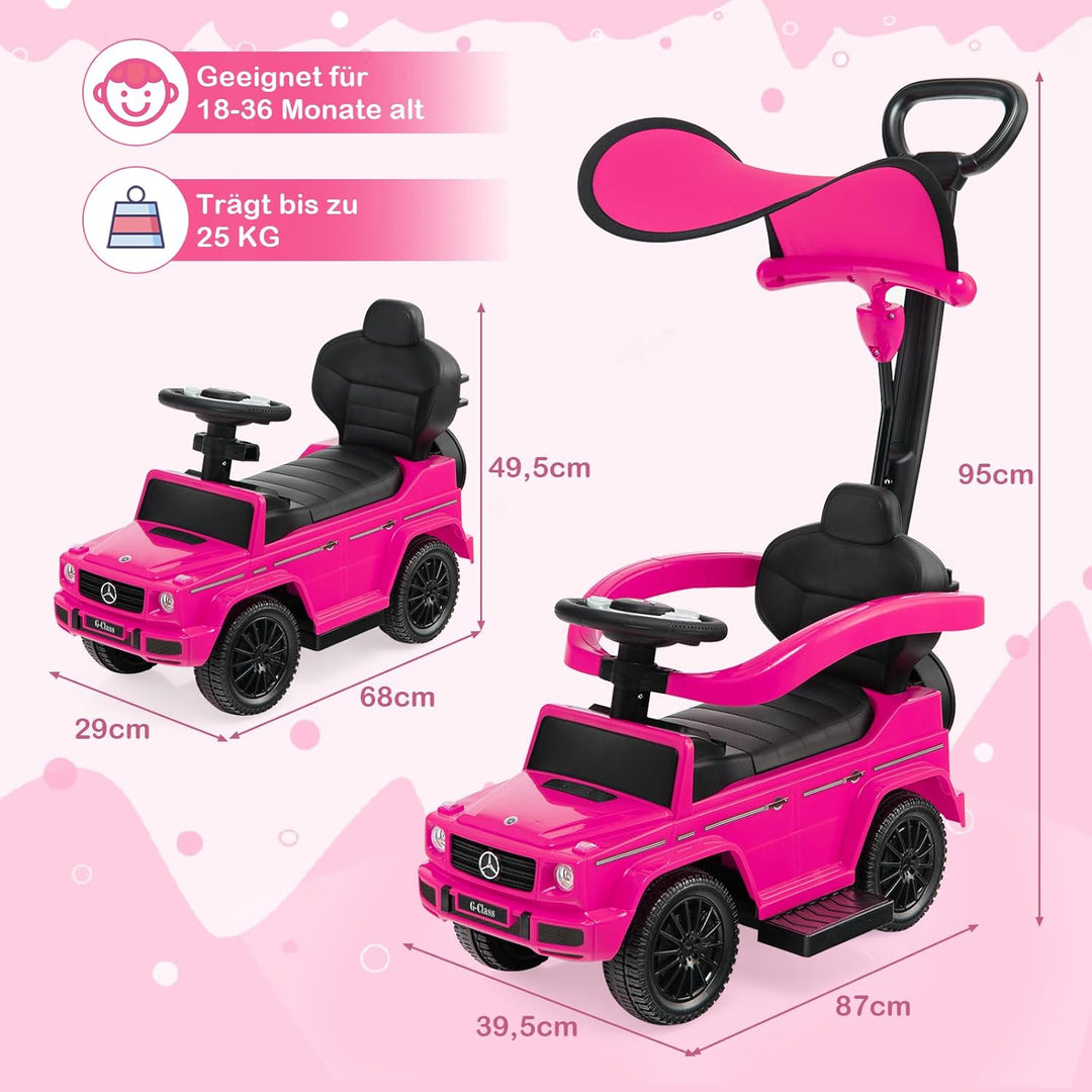 DREAMADE 3-in-1 Kinder Rutschauto,Mercedes-Benz lizenzierter Schiebewagen mit Schiebegriff, verstell