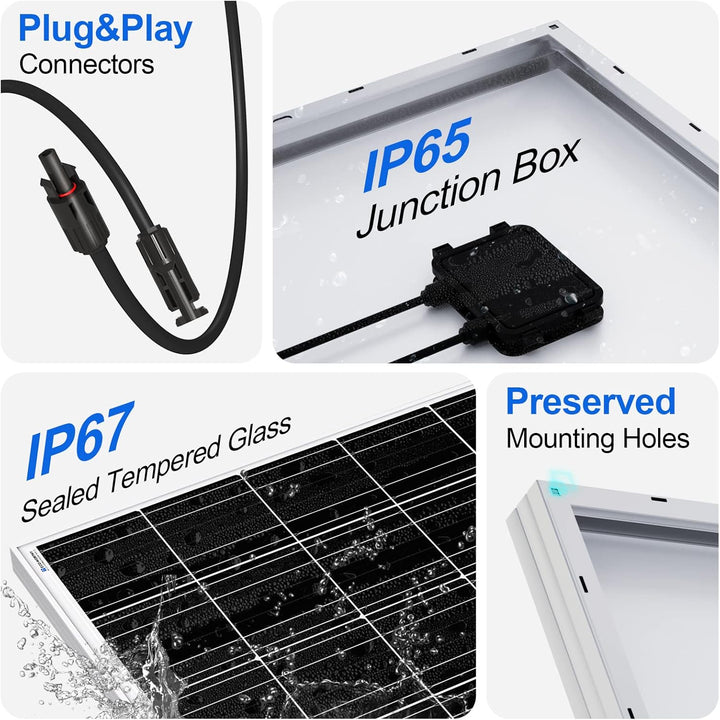 ECO-WORTHY 100 Watt Monokristallines Solarpanel 12 Volt für Wohnmobil Caravan Camper Balkon Schuppen