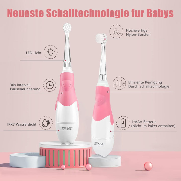 SEAGO SG-513 Elektrische Zahnbürste Kinder Baby Kinderzahnbürste Elektrisch ab 0-3 Jahre mit LED Lic