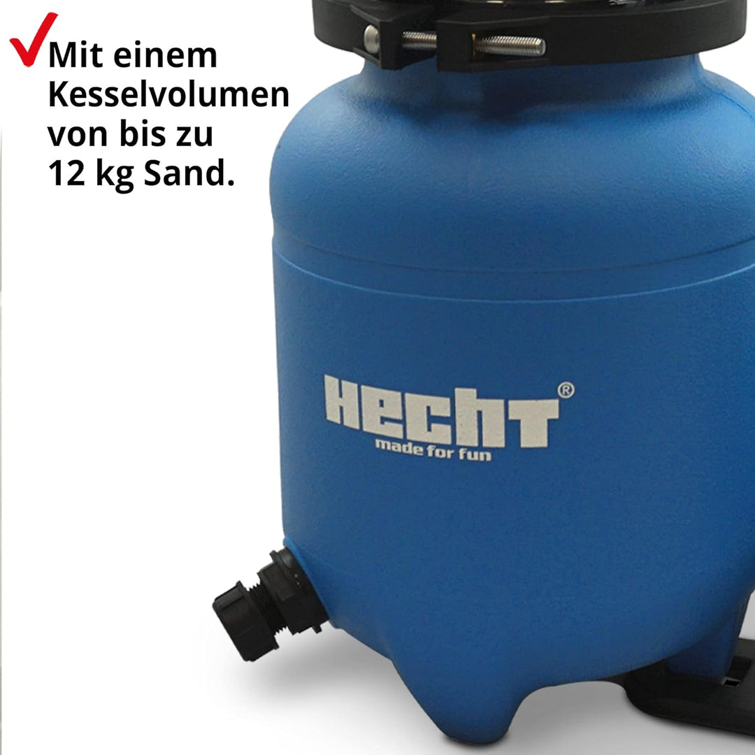 HECHT Sandfilteranlage - Für bis zu 30.000 Liter – 12 kg Sandfilterkessel – 7-Wege Ventil – Poolfilt