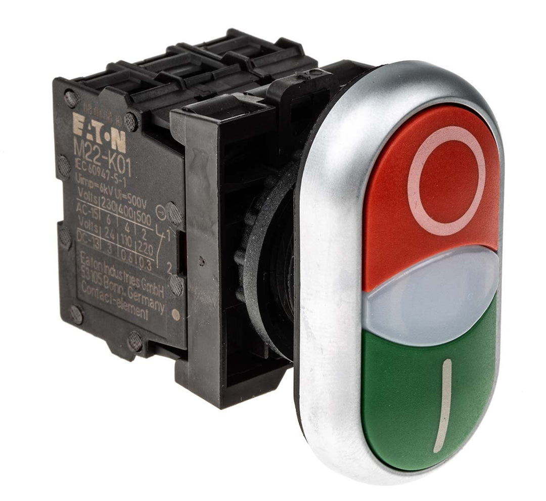 Eaton 216509 Doppeldrucktaster, 1 Schliesser + 1 Öffner, LED 85-264 V AC, Schraubanschluss
