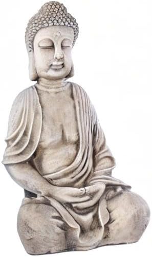 XXL Grosser Buddha 50 cm Steinoptik Garten Deko Figur Skulptur Feng Shui sitzend Steinfigur-Optik (h