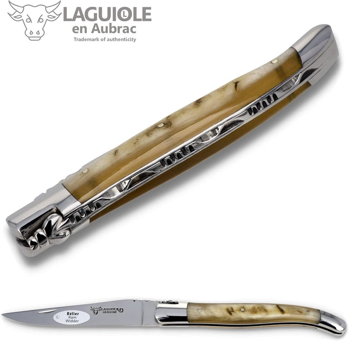 Laguiole en Aubrac Taschenmesser L0212BEIF 12 cm, Klinge 10 cm und Backen glänzend, Griff Widderkrus