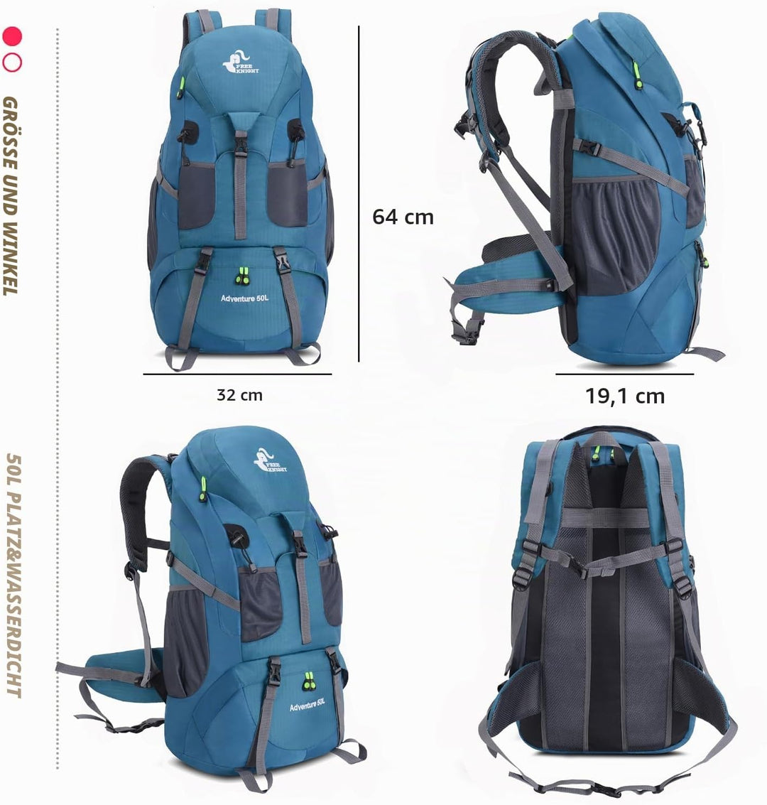 Bseash 50L Leichter wasserfester Wanderrucksack, Outdoor Sport Tagesrucksack Multifunktions Reisetas