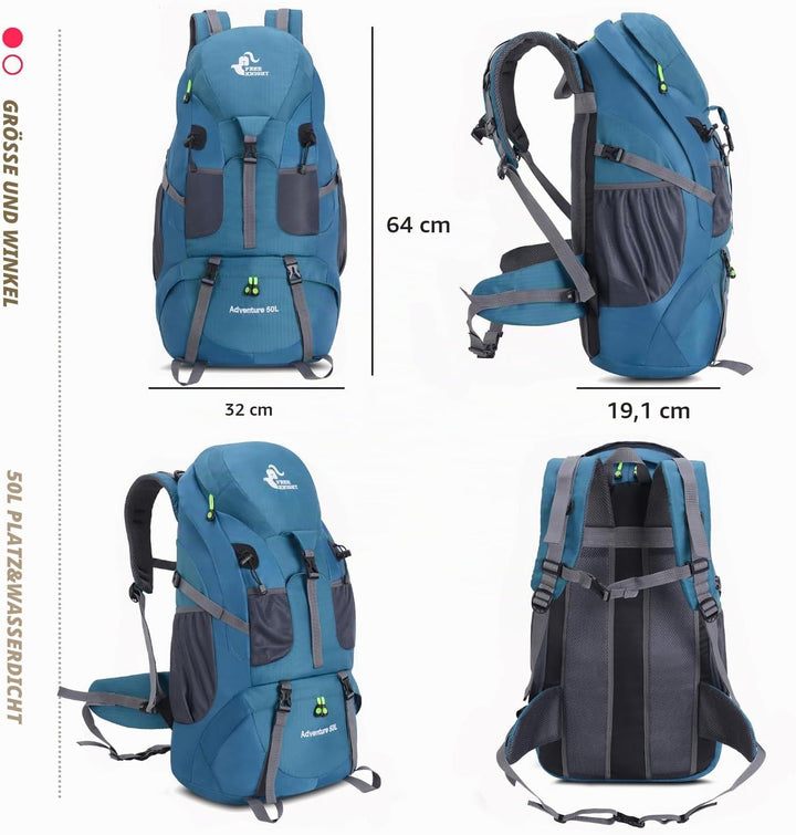 Bseash 50L Leichter wasserfester Wanderrucksack, Outdoor Sport Tagesrucksack Multifunktions Reisetas