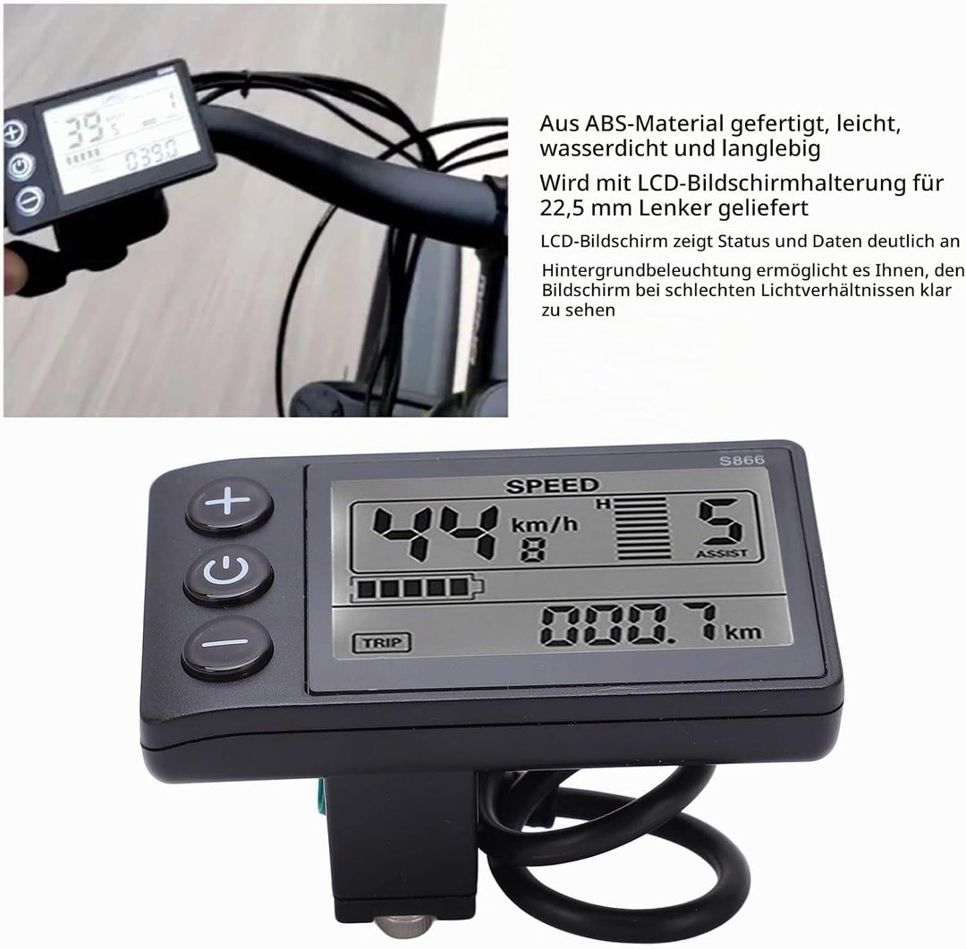 Keenso Elektrisches Fahrrad S866 LCD-Display Meter 24V 36V 48V Bedienfeld mit Wasserdichtem Stecker