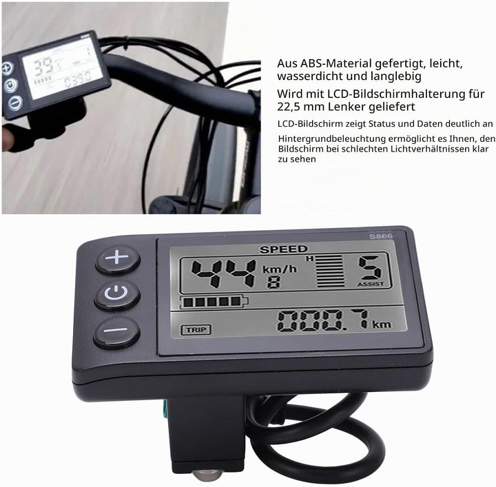 Keenso Elektrisches Fahrrad S866 LCD-Display Meter 24V 36V 48V Bedienfeld mit Wasserdichtem Stecker