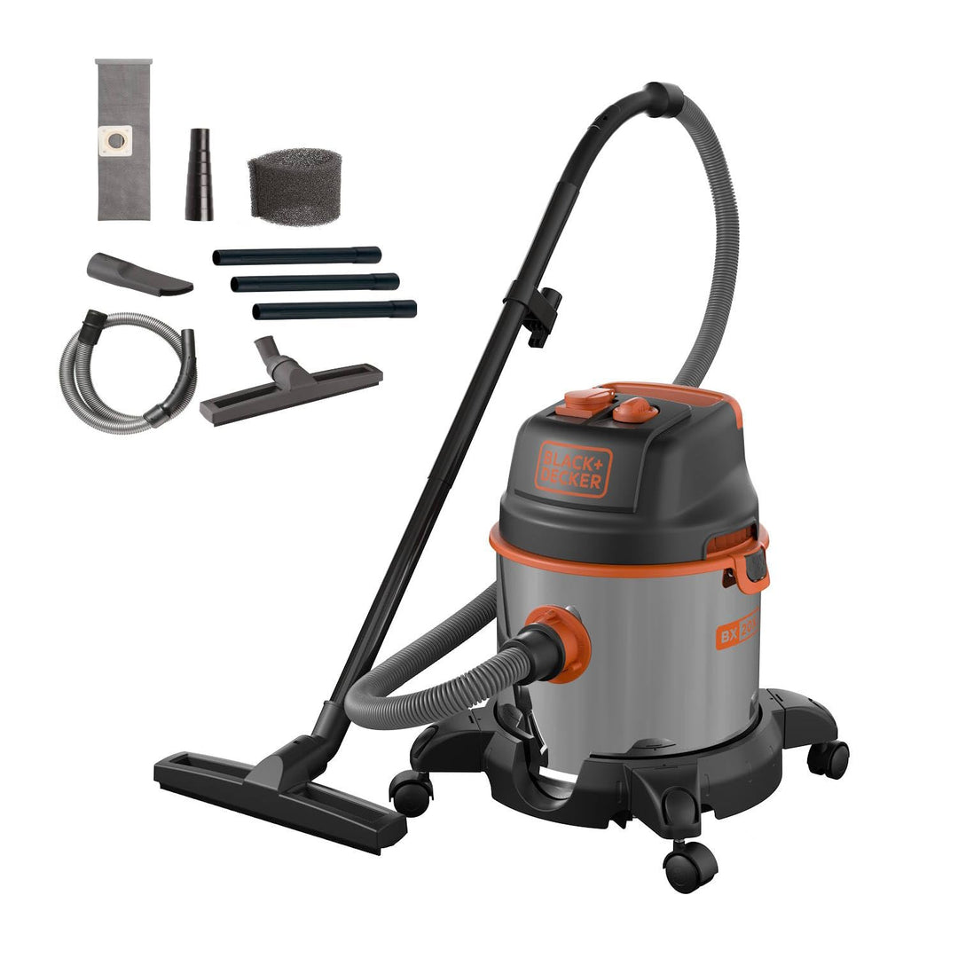 BLACK+DECKER Nass und Trockensauger BXVC20XTE mit Integrierte Steckdose für Elektrowerkzeug (1400 W,