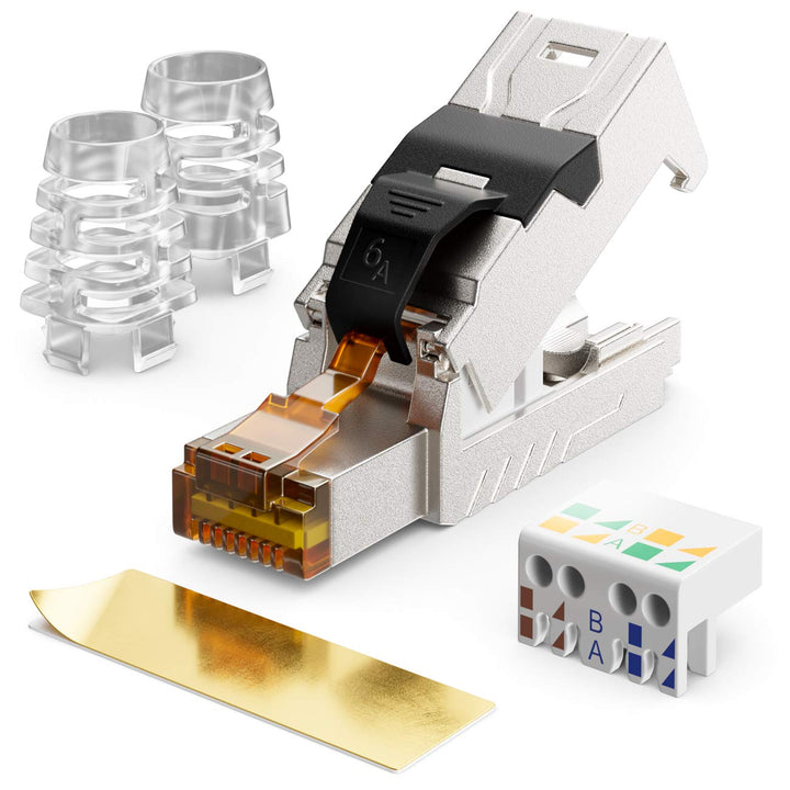 deleyCON 8x CAT 6a Netzwerkstecker RJ45 mit LSA Anschluss Werkzeuglos für Starre Verlegekabel LAN Ka