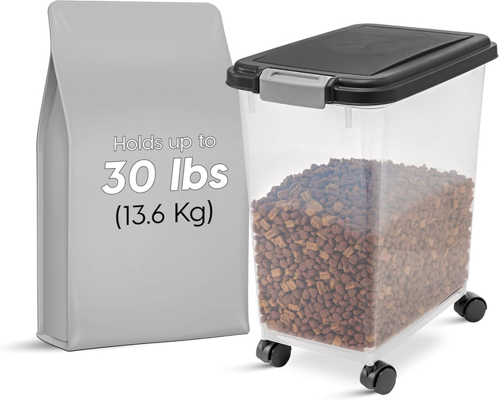 Iris Ohyama, KatzenfutterAufbewahrung mit Rollen, 30L/11kg, Schwarz, Luftdichte Futterbox, Trockenfu
