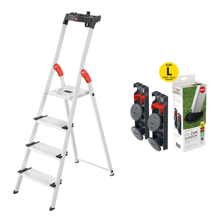 Hailo Stehleiter L80 ComfortLine im Set mit EasyClix Garden Size L - klappbare Aluleiter mit 4 XXL-S