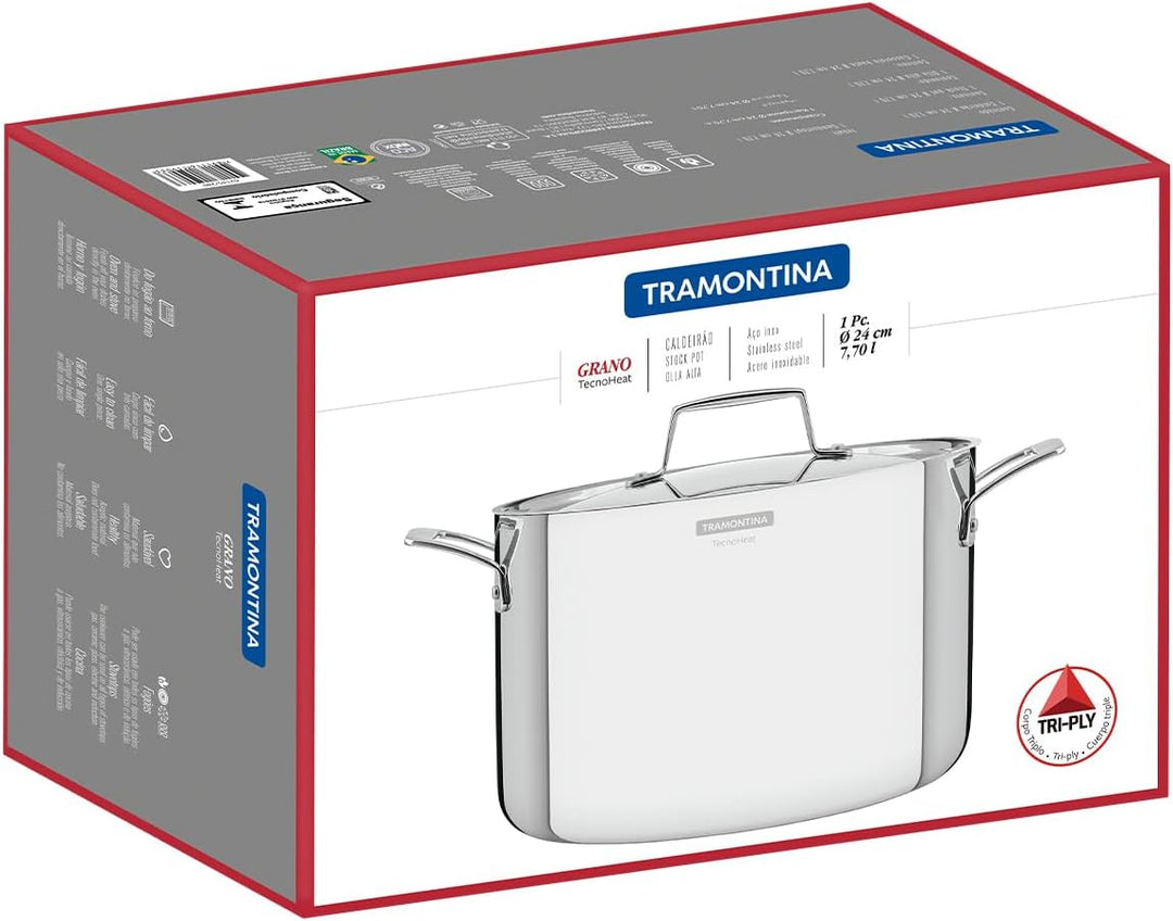 Tramontina GRANO Gemüsetopf, ø 24cm 7,7 Liter, Edelstahl, Induktion, ofenfest Gemüsetopf Ø24 cm, Gem
