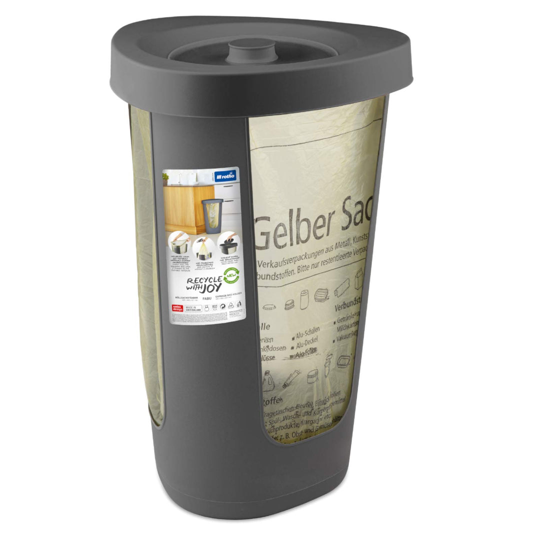 Rotho Fabu Müllsackständer gelber Sack mit Deckel, Kunststoff (PP recycelt) BPA-frei, anthrazit, (40