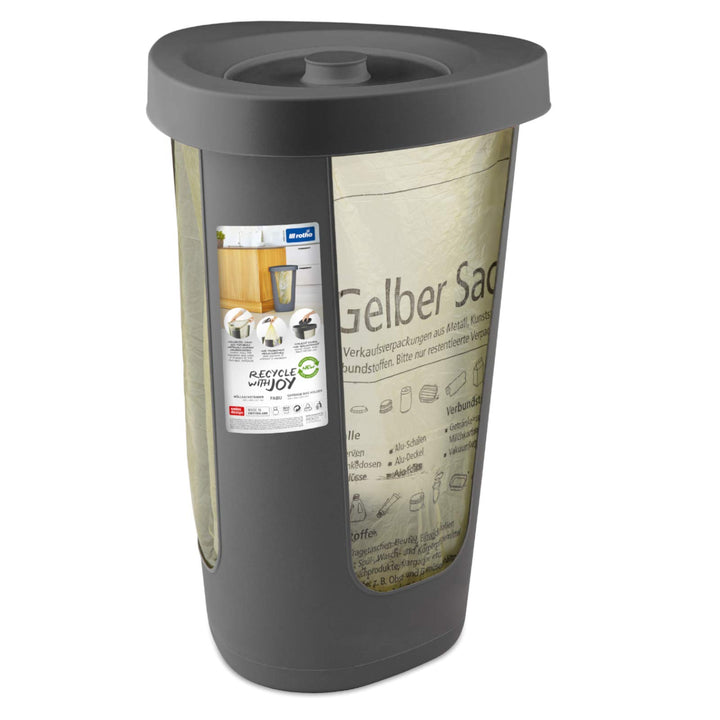 Rotho Fabu Müllsackständer gelber Sack mit Deckel, Kunststoff (PP recycelt) BPA-frei, anthrazit, (40