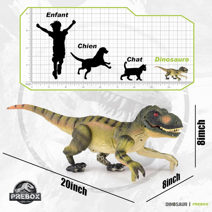 PREBOX Ferngesteuerter Dinosaurier Spielzeug für Jungen, RC Dino Roboter mit Brüllen, Sprühfunktion,