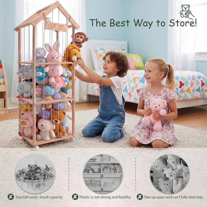 360° Drehbar Kuscheltier Aufbewahrung - Robuste Stofftier Aufbewahrung - Holz Kuscheltier Organizer
