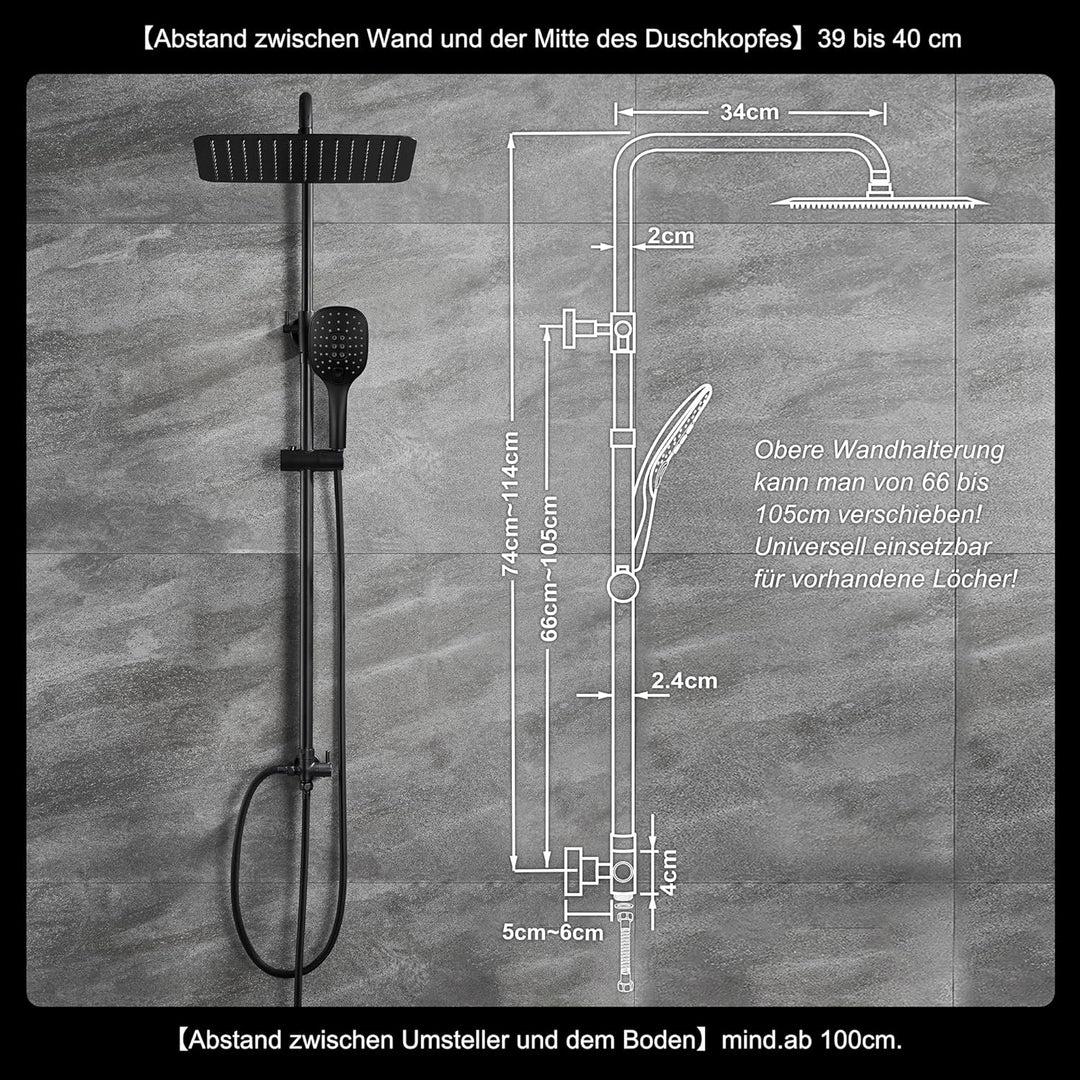 JOHO Regendusche Duschsystem ohne Armatur, Edelstahl Duschset mit Kopfbrause 20x20cm schwarz 2020MB