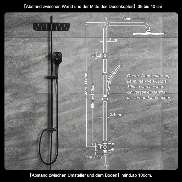 JOHO Regendusche Duschsystem ohne Armatur, Edelstahl Duschset mit Kopfbrause 20x20cm schwarz 2020MB