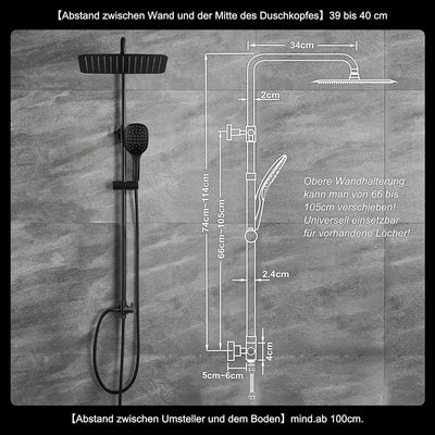 JOHO Regendusche Duschsystem ohne Armatur, Edelstahl Duschset mit Kopfbrause 20x20cm schwarz 2020MB