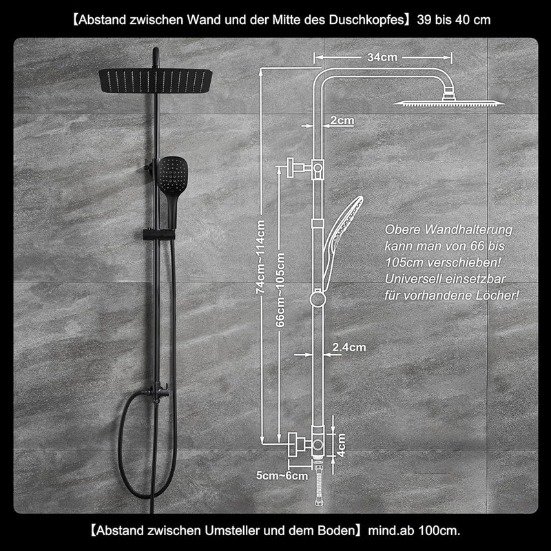 JOHO Regendusche Duschsystem ohne Armatur, Edelstahl Duschset mit Kopfbrause 20x20cm schwarz 2020MB