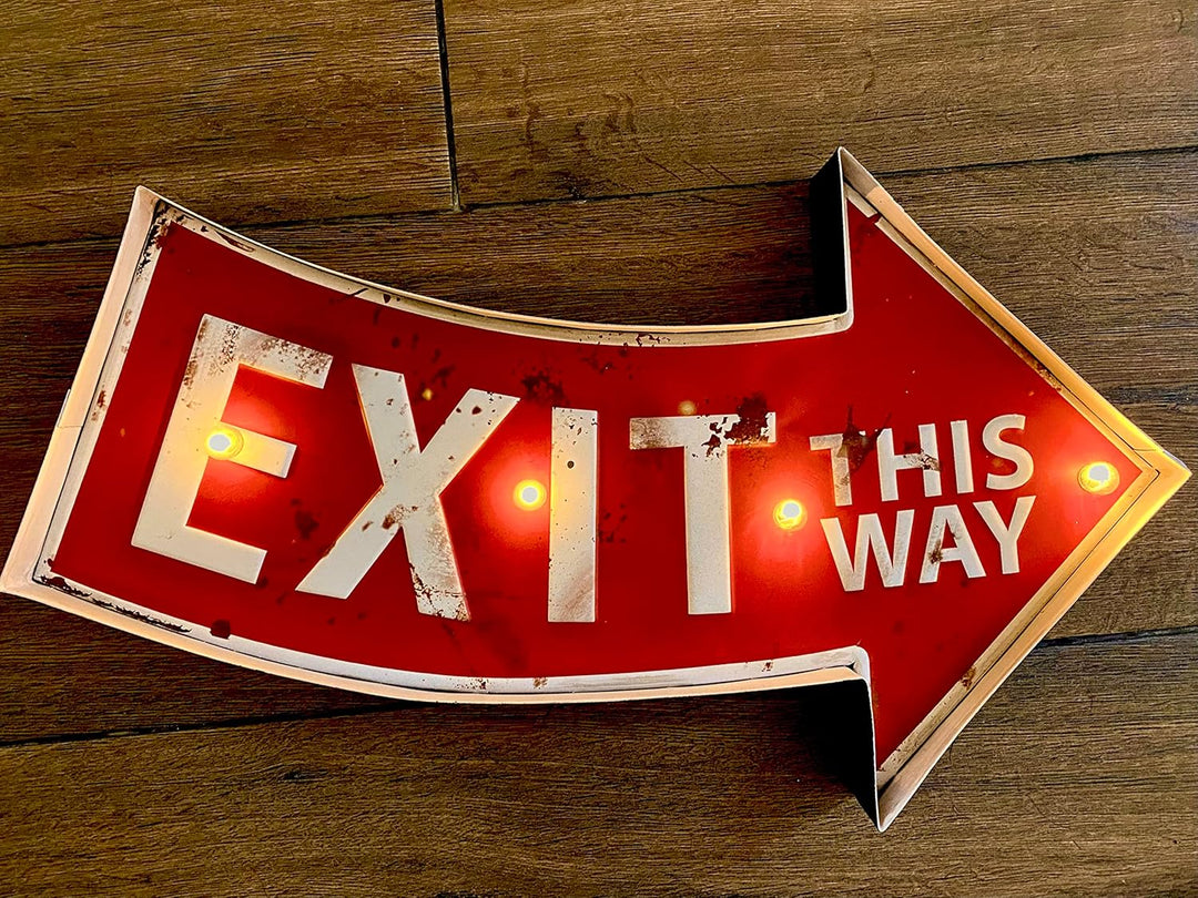 DiiliHiiri Schild für Wanddekoration, Ausgang, beleuchtetes Schild, mit LED-Licht, für Retro-Heimdek
