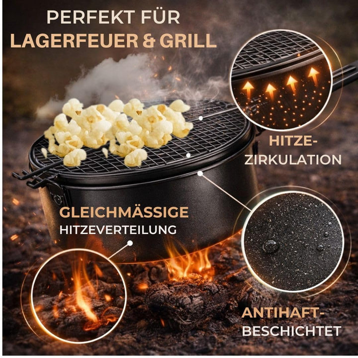 Popcorn Maker Lagerfeuer 2er Set Antihaft aus Carbonstahl-mit Sicherheitsgriff &amp; Gitterdeckel, Outdo